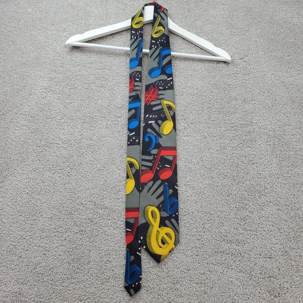 Ralph Marlin Musical Notes Tie Polyester Red Blue Yellow Black Music Theme‎